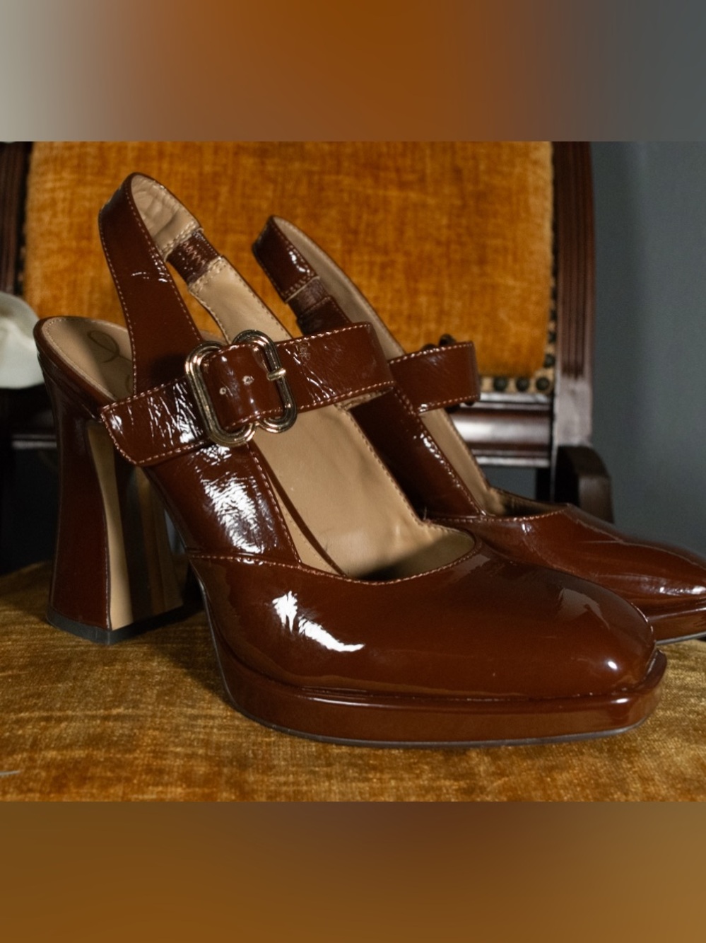 SIZE 7.5 Sam Edelman Brown Patent Leather Mary Jane’s
